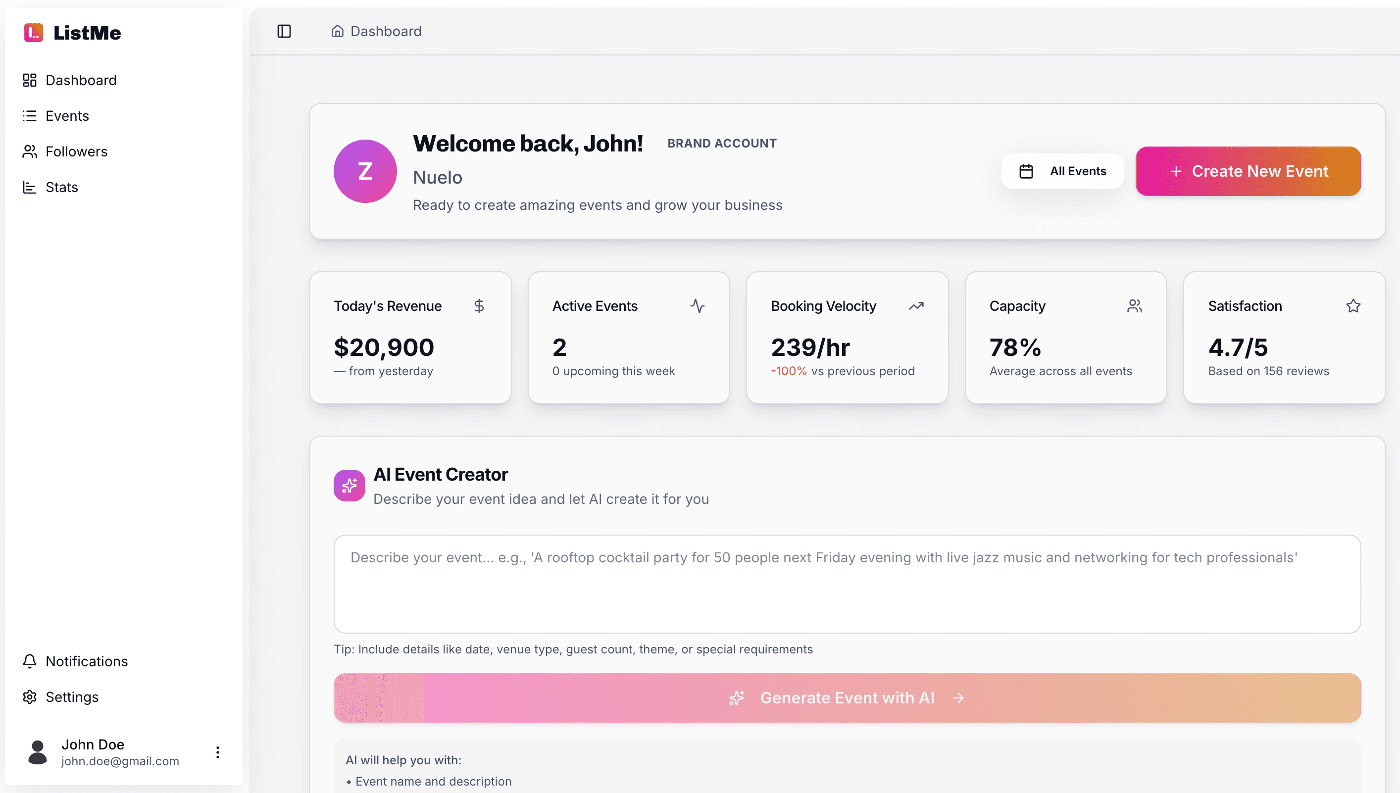 ListMe Dashboard Preview